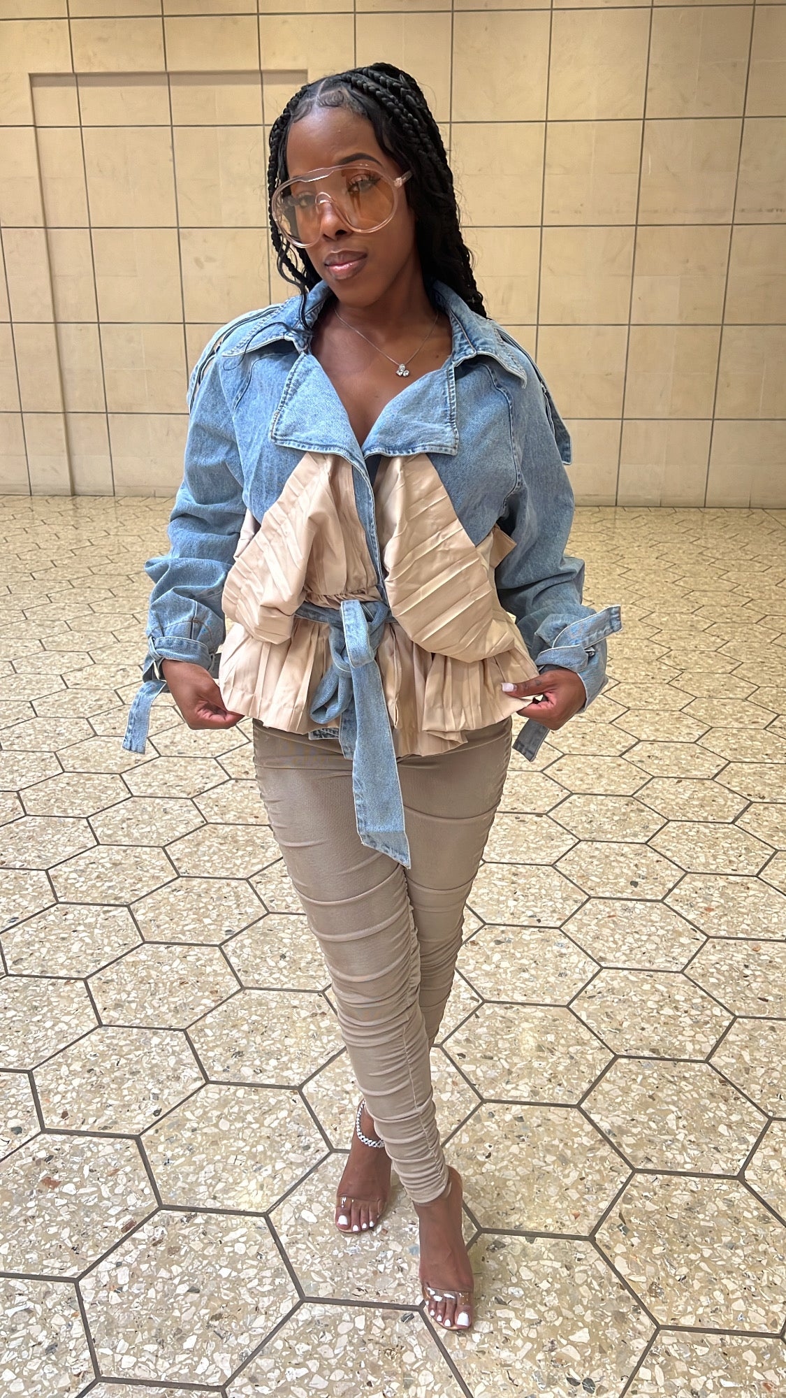 Denim Drama Pleated Jacket