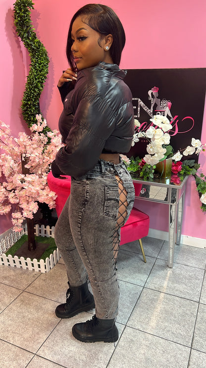 Demi Lace Up Jeans - Black