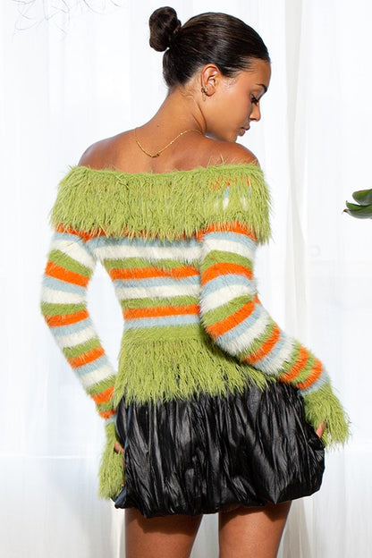 Flirt & Fuzz Off-Shoulder Cardigan