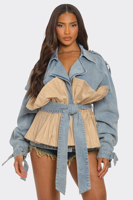 Denim Drama Pleated Jacket