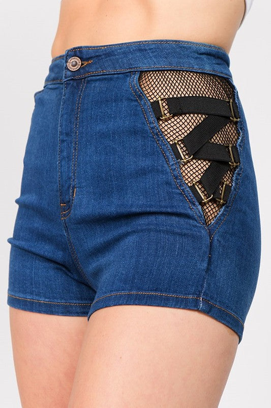 Rebel Edge Fishnet Denim Shorts