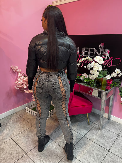 Demi Lace Up Jeans - Black