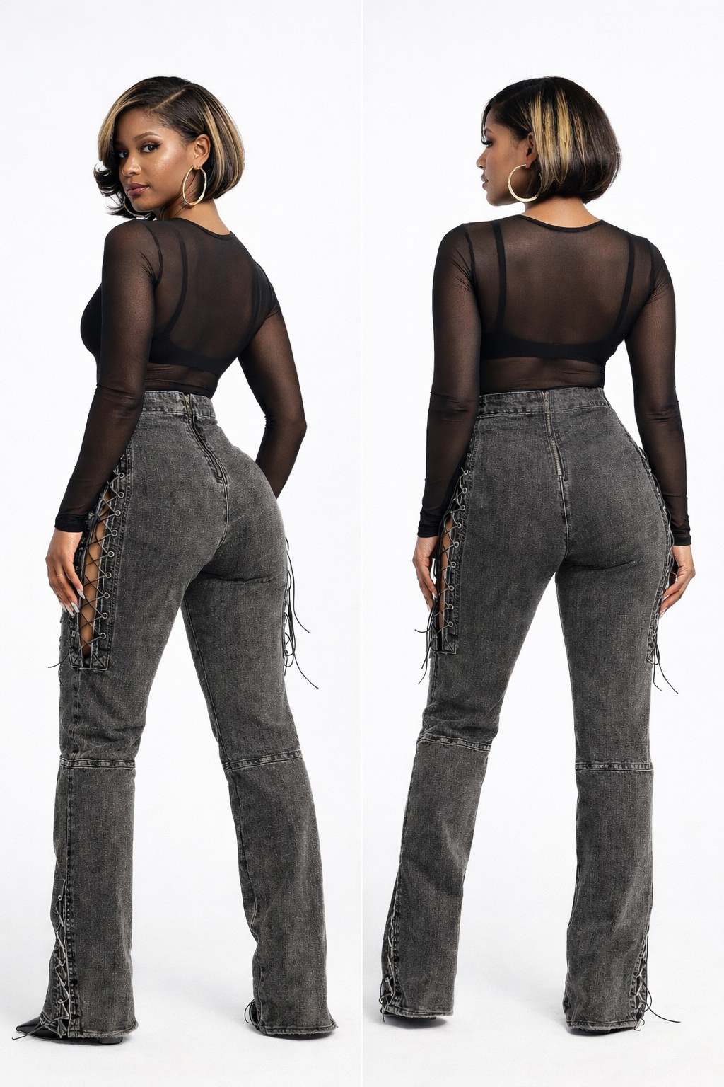 Fierce Laced Denim Flares - Black