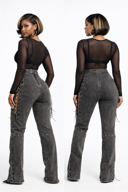Fierce Laced Denim Flares - Black