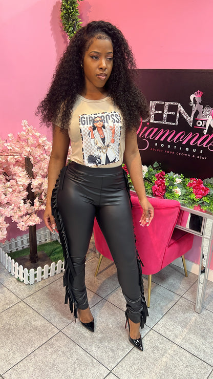 Fringe Leather Leggings