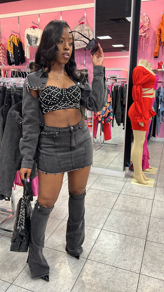 Gone Viral Denim Skirt Set