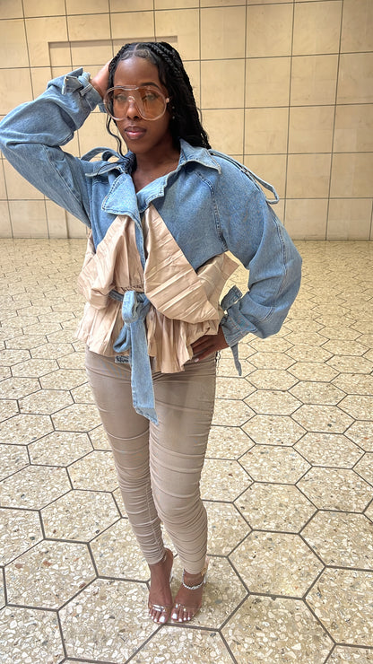 Denim Drama Pleated Jacket
