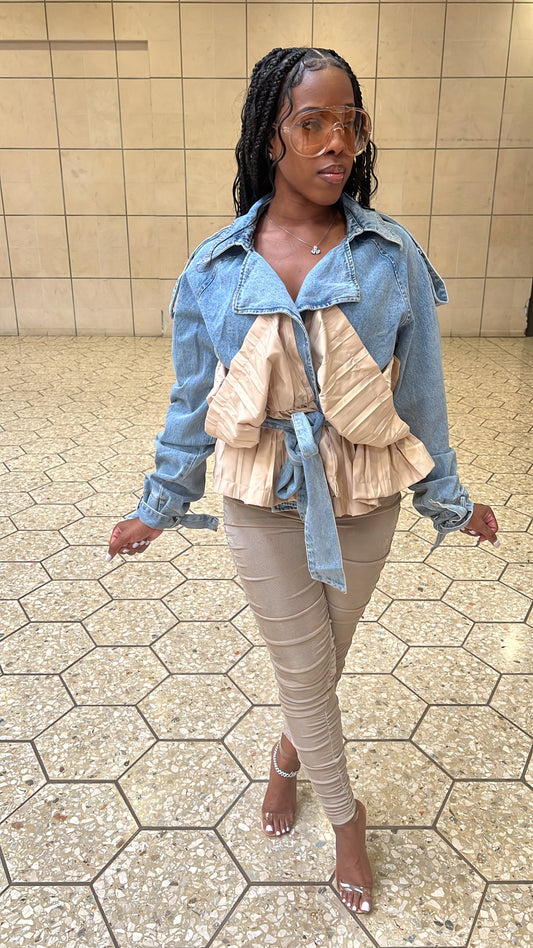 Denim Drama Pleated Jacket