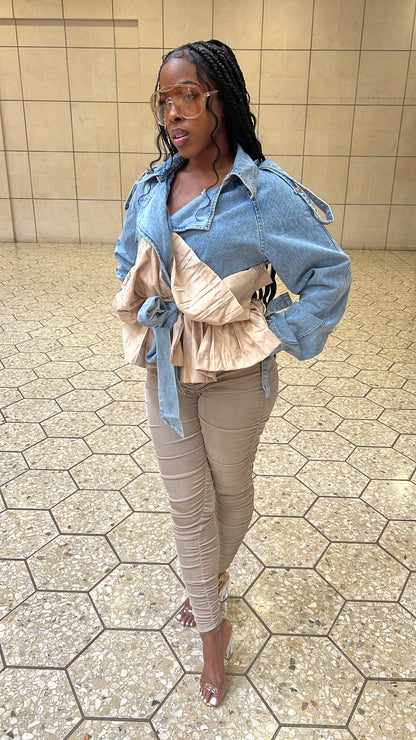 Denim Drama Pleated Jacket