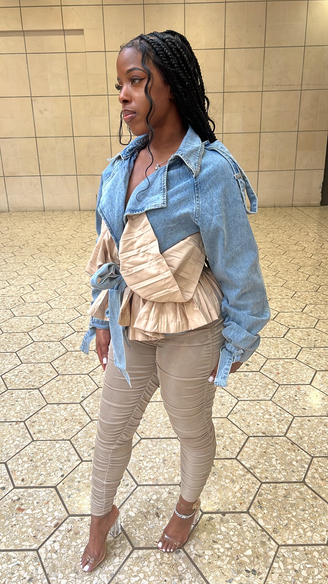 Denim Drama Pleated Jacket