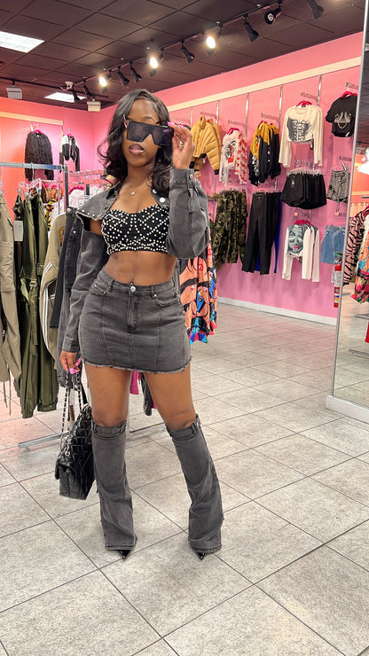 Gone Viral Denim Skirt Set