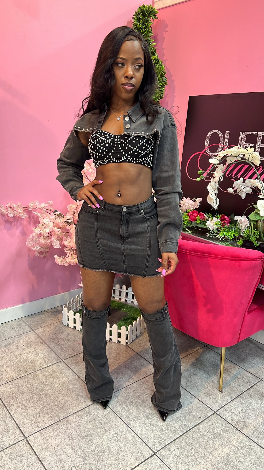 Gone Viral Denim Skirt Set