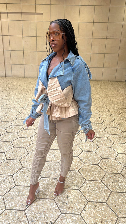 Denim Drama Pleated Jacket
