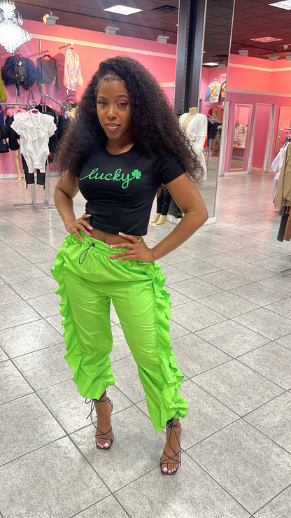 Ruffle Cargo Pants - Lime Green