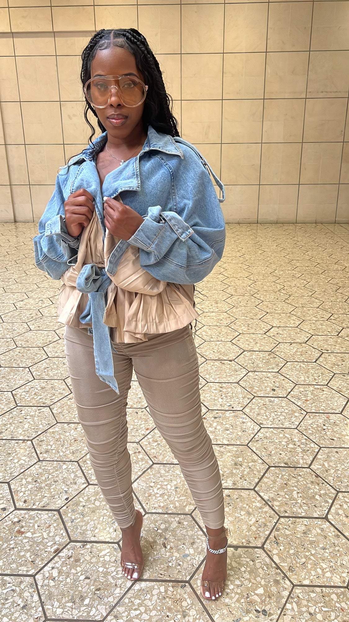 Denim Drama Pleated Jacket