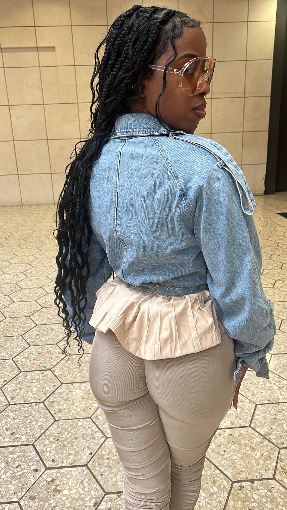 Denim Drama Pleated Jacket
