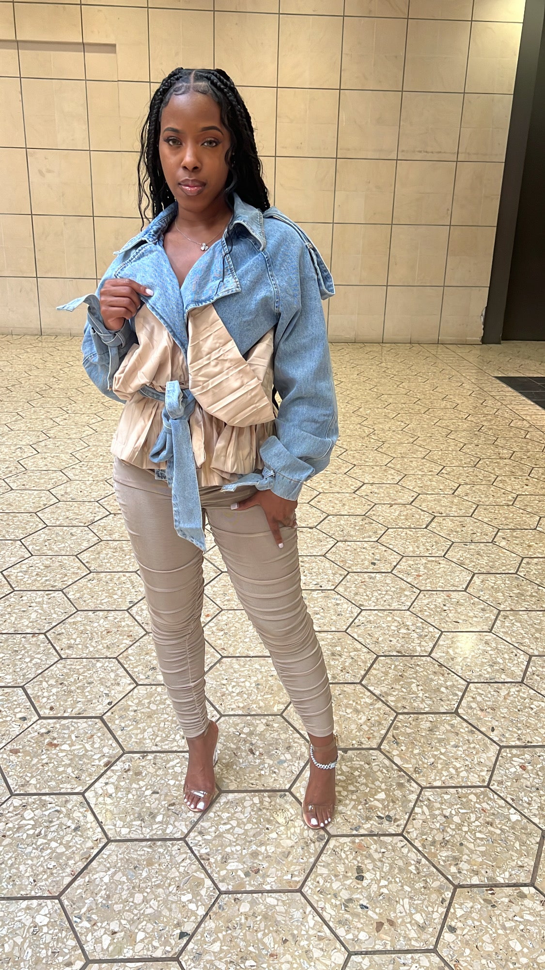 Denim Drama Pleated Jacket