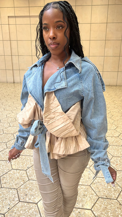 Denim Drama Pleated Jacket