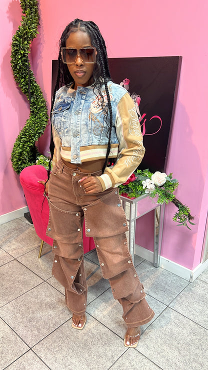 Denim Varsity Crop Jacket
