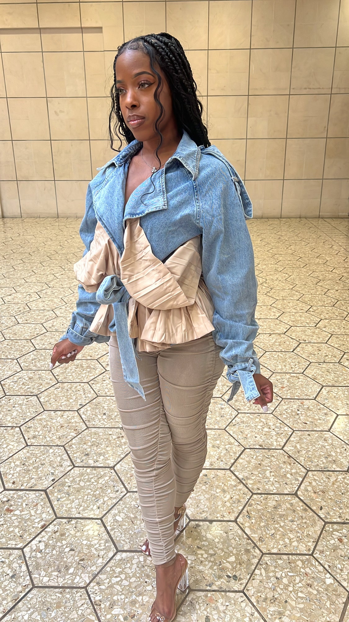 Denim Drama Pleated Jacket