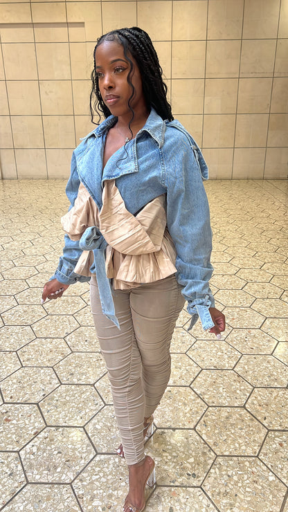 Denim Drama Pleated Jacket
