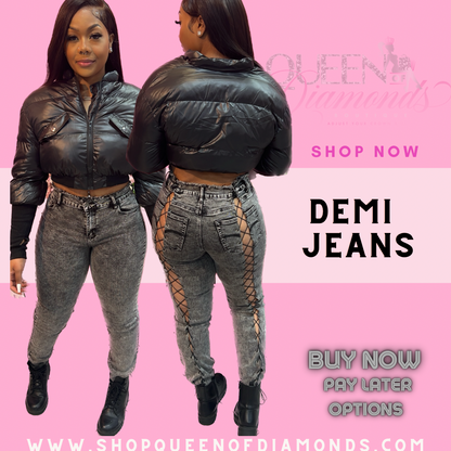 Demi Lace Up Jeans - Black
