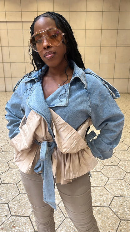 Denim Drama Pleated Jacket