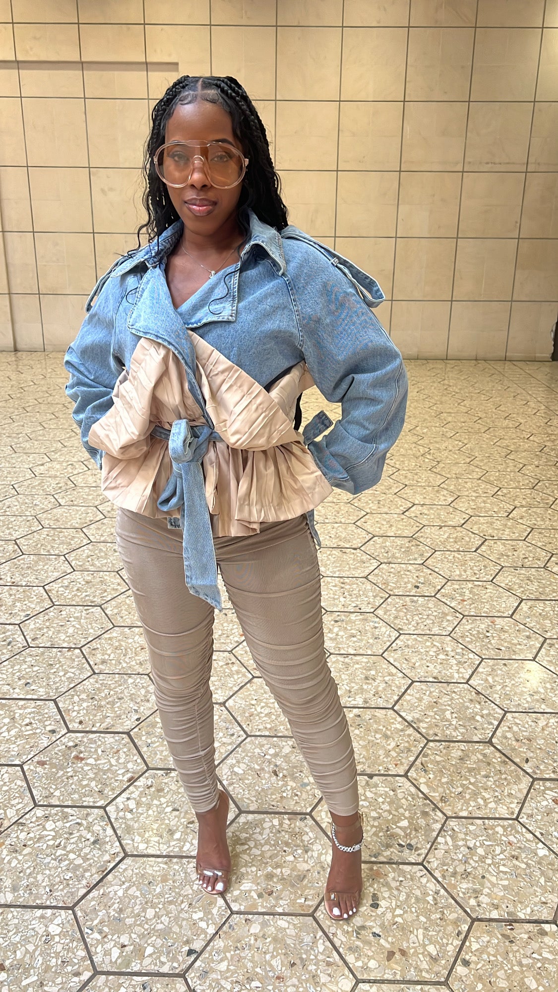 Denim Drama Pleated Jacket