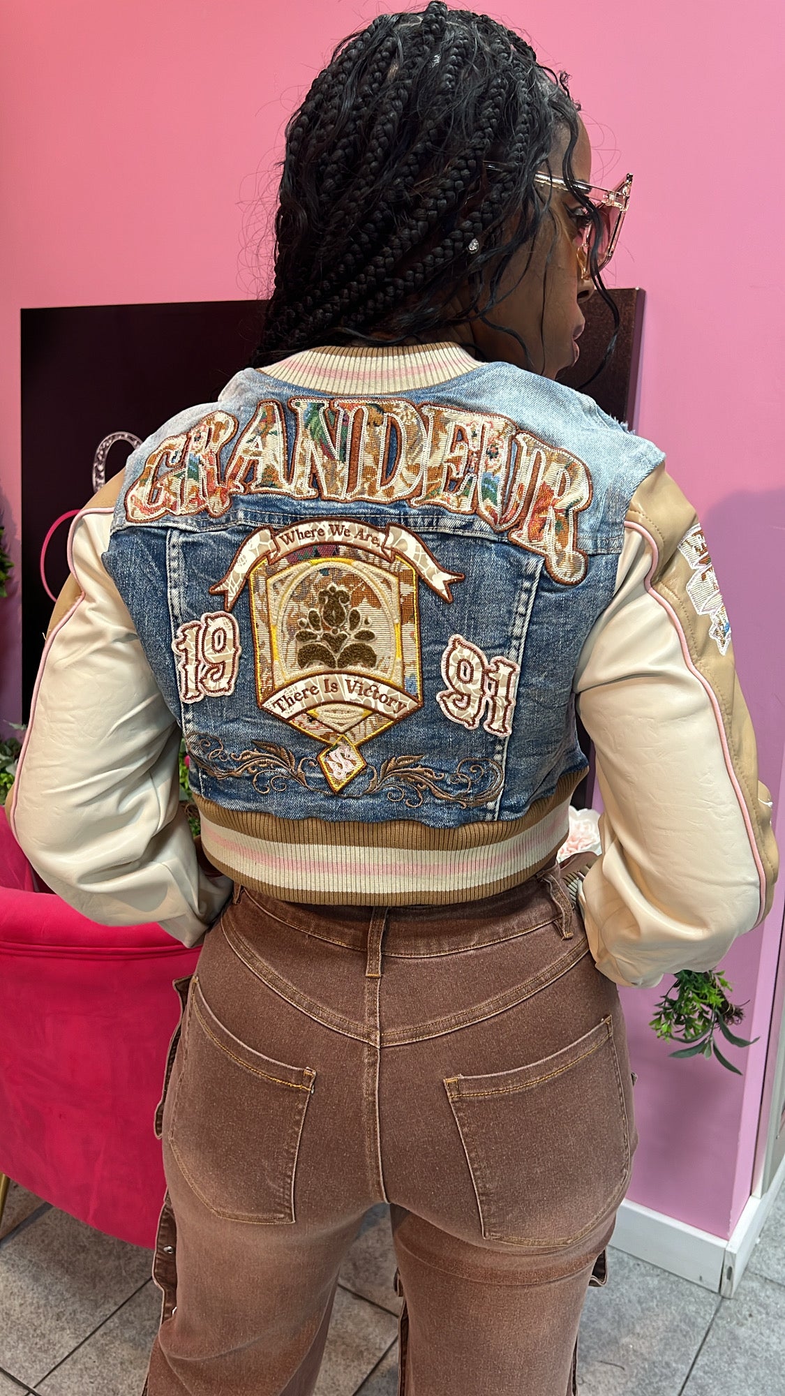 Denim Varsity Crop Jacket