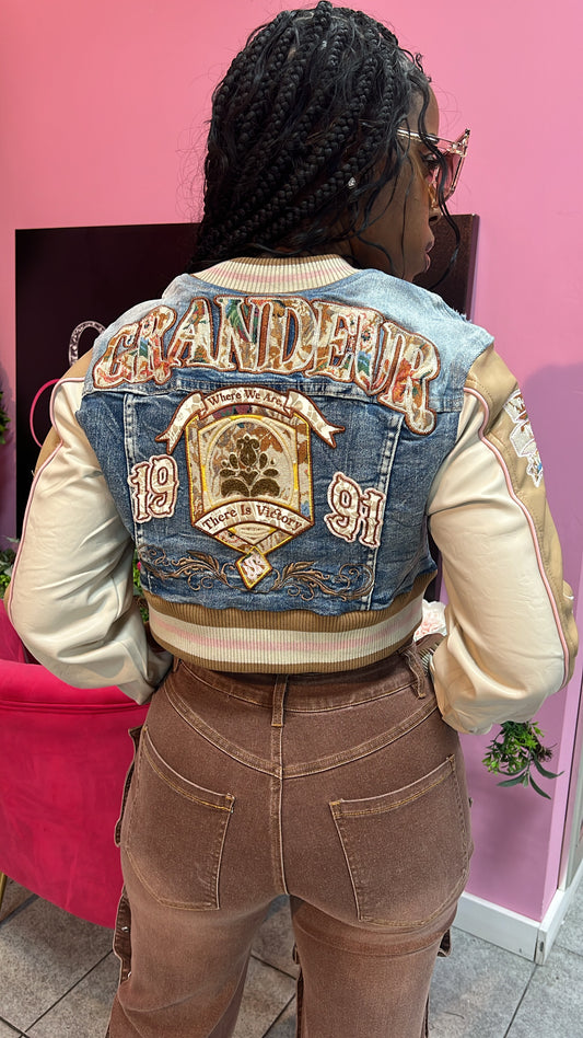 Denim Varsity Crop Jacket