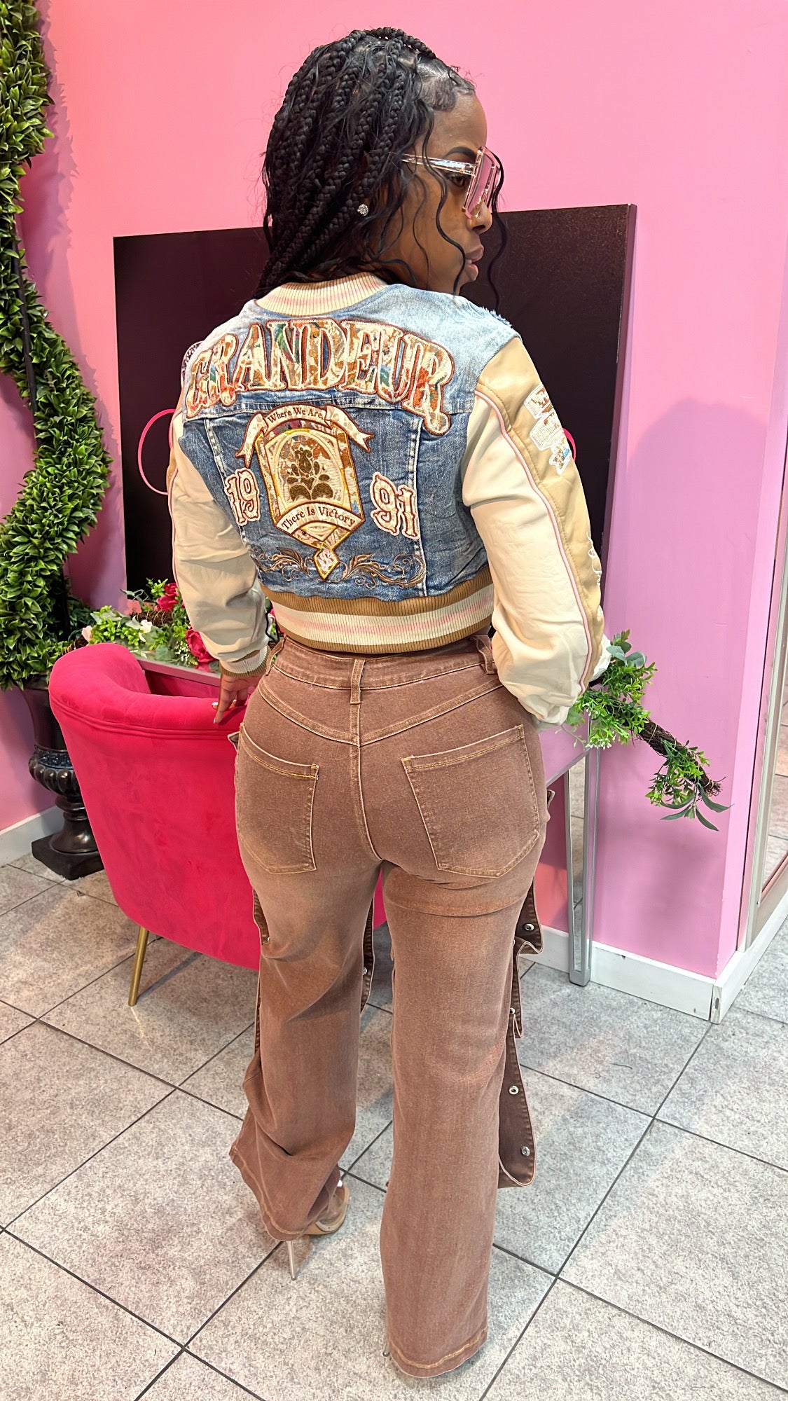 Denim Varsity Crop Jacket