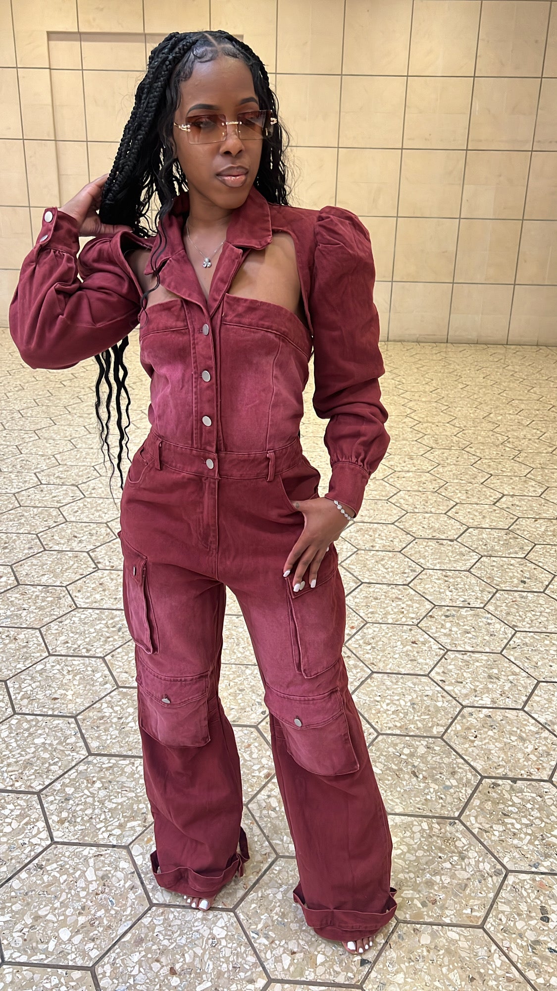 Wine & Work It Denim Jumpsuit