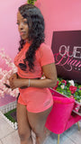 Knit Distress Short Set - Pink