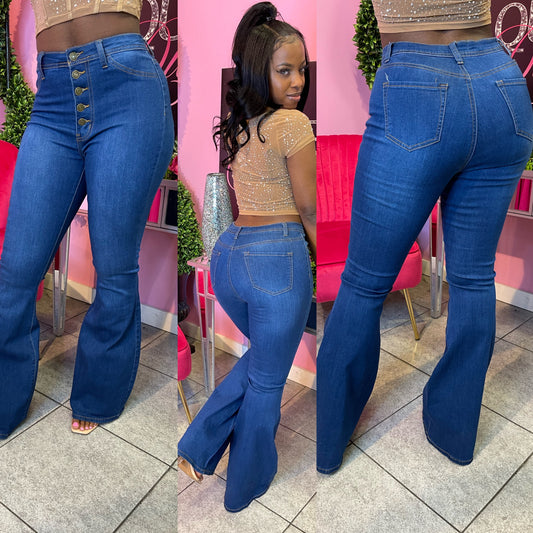 5 Button Belle Jeans - Medium Blue