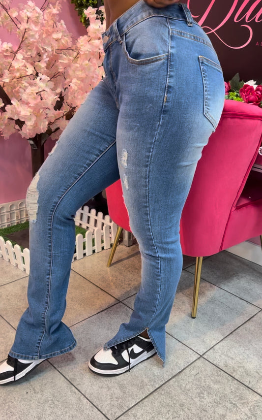 Slit Distress Jeans