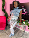 Bubble Denim Vest - Silver